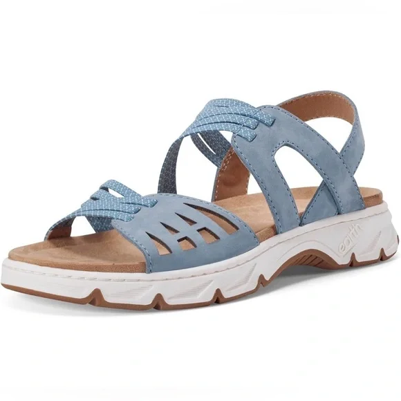 Earth Vernon Leather Blue Comfort Flat Sandals 7M Arch Support Shoe NWT & Box - Picture 3 of 15